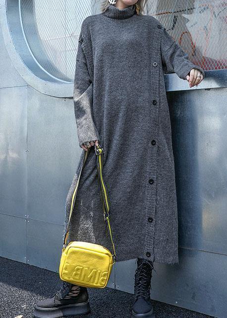 Cute high neck Sweater knit top pattern Largo gray Big knit dress fall - SooLinen