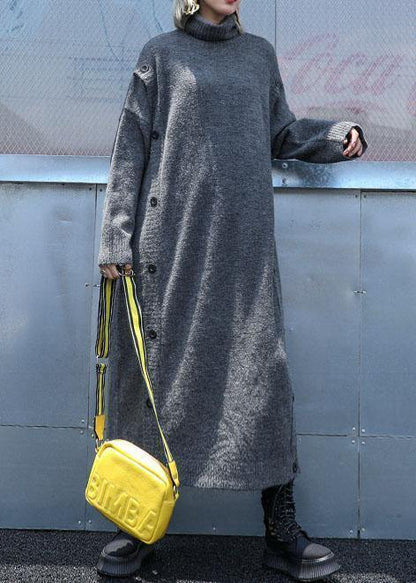 Cute high neck Sweater knit top pattern Largo gray Big knit dress fall - SooLinen