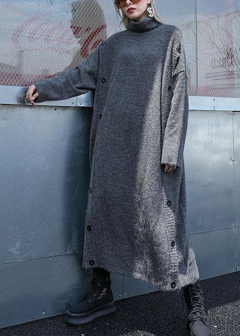 Cute high neck Sweater knit top pattern Largo gray Big knit dress fall - SooLinen