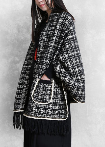 Cute knitwear trendy plus size black Batwing Sleeve Tassel knit coats - SooLinen
