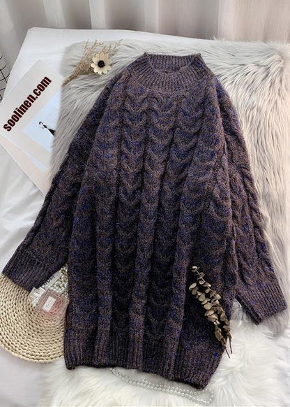 Cute navyBlouse thickplussize high neck knit tops - SooLinen