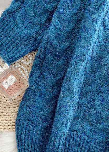 Cute navyBlouse thickplussize high neck knit tops - SooLinen