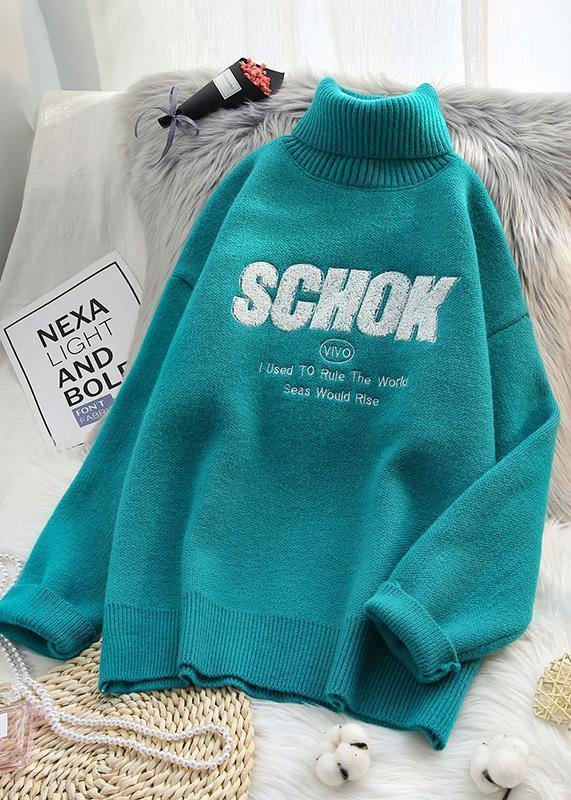 Cute orange knitted clothes alphabet oversize high neck knit sweat tops - SooLinen