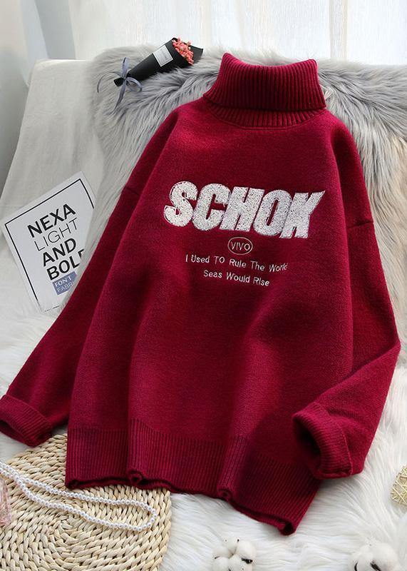 Cute orange knitted clothes alphabet oversize high neck knit sweat tops - SooLinen