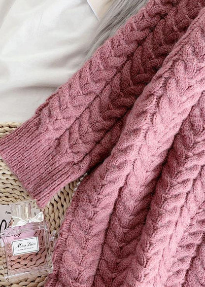 Cute pink Sweater weather Refashion o neck thick Ugly fall sweater dress - SooLinen