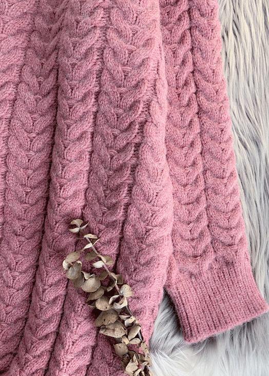 Cute pink Sweater weather Refashion o neck thick Ugly fall sweater dress - SooLinen