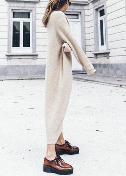 Cute v neck baggy Sweater weather plus size nude Big knitted tops - SooLinen