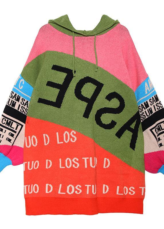 Cute winter patchwork prints knitwear plus size hooded knitted t shirt - SooLinen