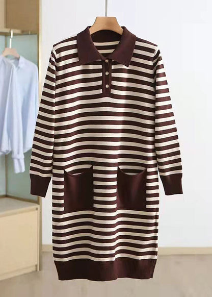 Süßes schwarz gestreiftes Pullover-Strickmuster, Upcycle-POLO-Kragen, übergroße Winterstrickmode