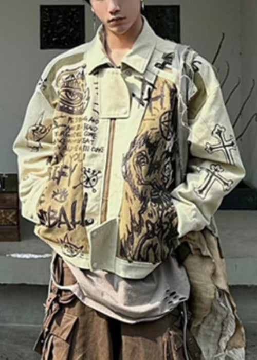 DIY Apricot Print Patchwork Cotton Men Mens Coats Fall