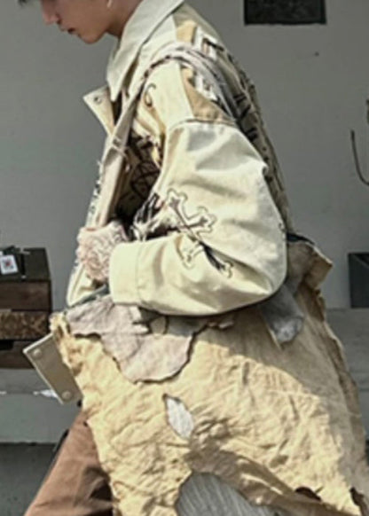 DIY Apricot Print Patchwork Cotton Men Mens Coats Fall