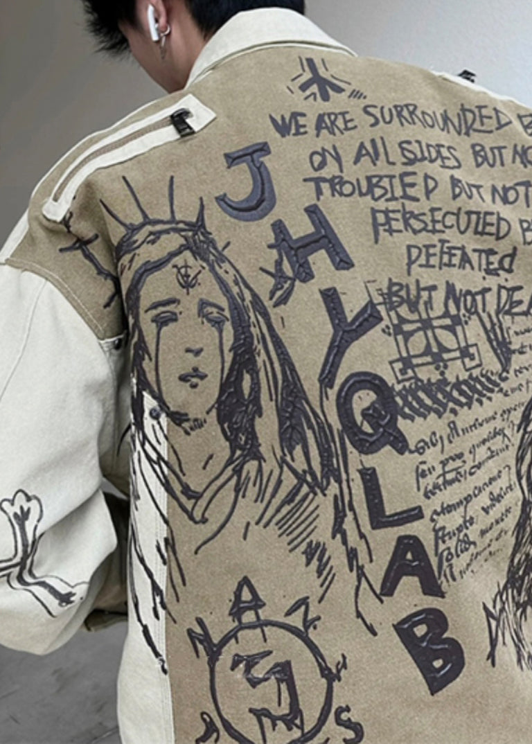 DIY Apricot Print Patchwork Cotton Men Mens Coats Fall