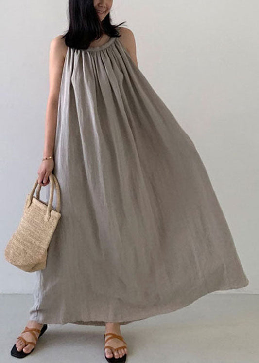 DIY Beiges schulterfreies Leinenkleid ärmellos