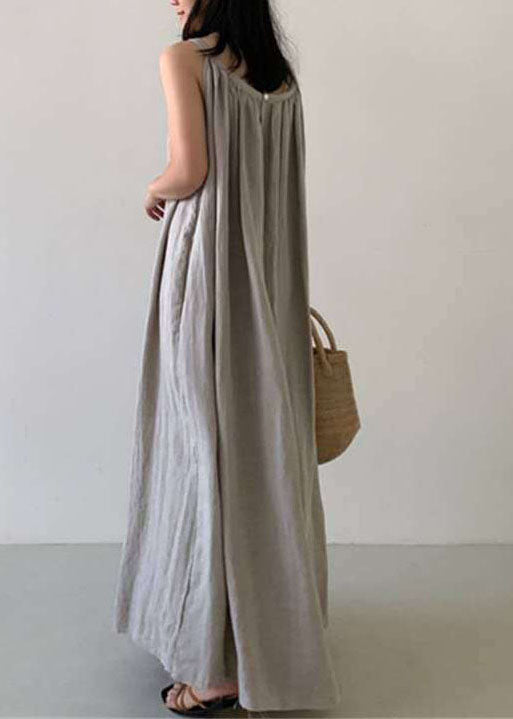 DIY Beiges schulterfreies Leinenkleid ärmellos