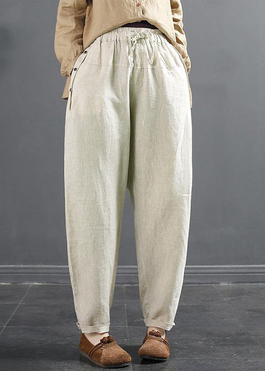 DIY Beige Trousers Spring Elastic Waist Gifts Shorts - SooLinen