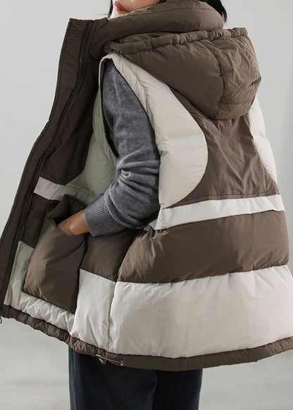 DIY Beige ärmellose Patchwork-Weste mit Reißverschluss und Entendaunen