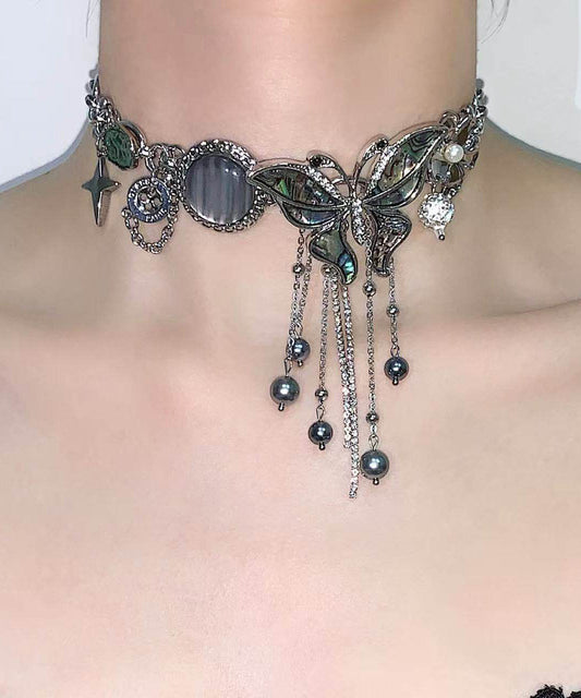 DIY Black Butterfly Tassel Zircon Adjustable Alloy Choker