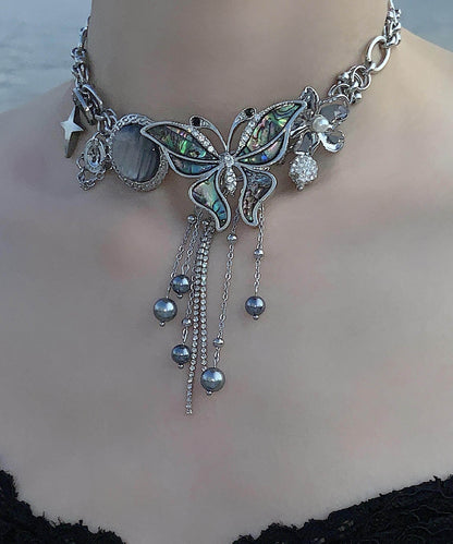 DIY Black Butterfly Tassel Zircon Adjustable Alloy Choker