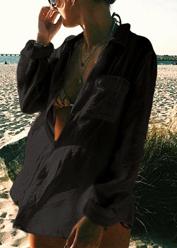 DIY Black Button Long sleeve Shirt Tops - SooLinen