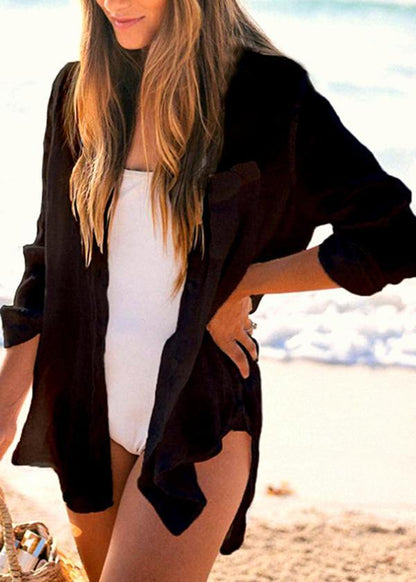 DIY Black Button Long sleeve Shirt Tops - SooLinen
