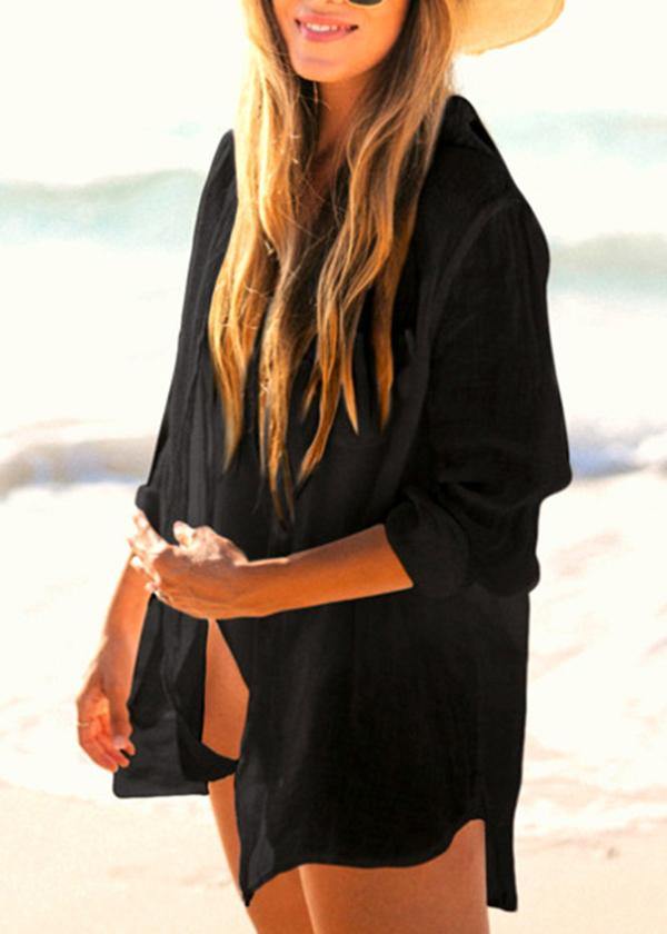 DIY Black Button Long sleeve Shirt Tops - SooLinen