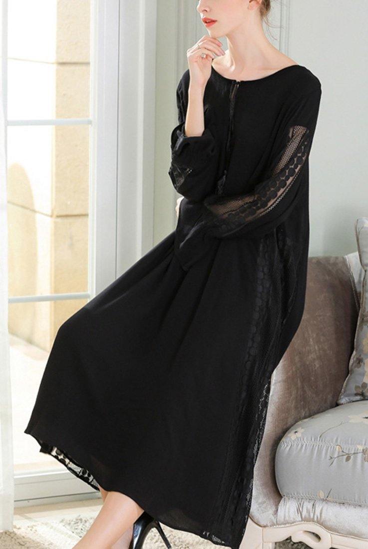 DIY Black Cotton Linen Patchwork Maxi Summer Dress - SooLinen