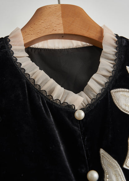 DIY Schwarze bestickte Organza-Patchwork-Seidenvelourswesten für den Frühling