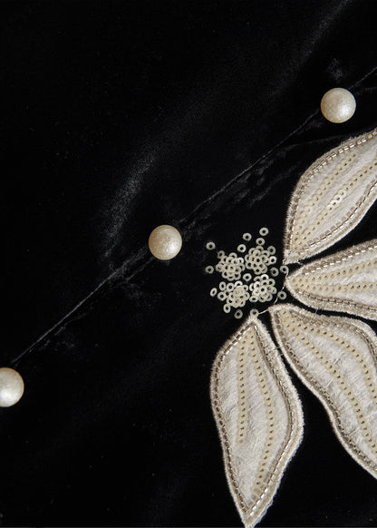 DIY Schwarze bestickte Organza-Patchwork-Seidenvelourswesten für den Frühling