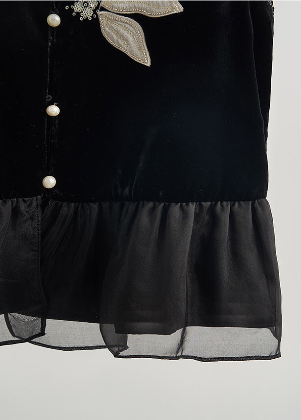 DIY Schwarze bestickte Organza-Patchwork-Seidenvelourswesten für den Frühling
