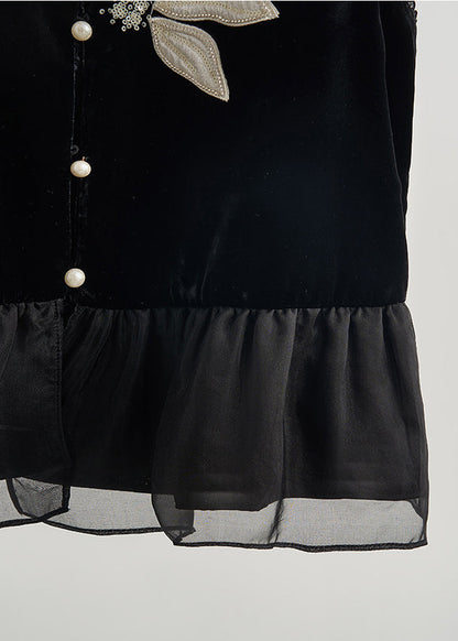 DIY Schwarze bestickte Organza-Patchwork-Seidenvelourswesten für den Frühling