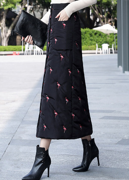 DIY Schwarzer bestickter Knopf Feiner Baumwollrock Winter