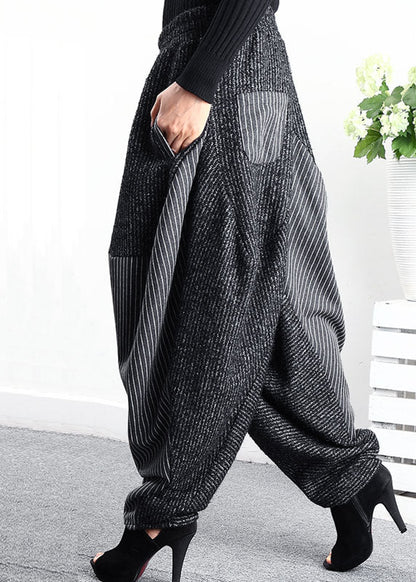 DIY Schwarz Grau Patchwork Gestreift asymmetrisches Design Winterhose