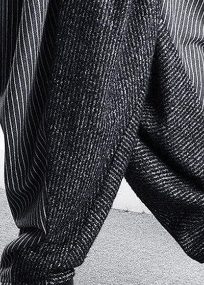 DIY Schwarz Grau Patchwork Gestreift asymmetrisches Design Winterhose