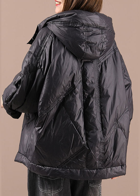 DIY Schwarze Kapuzentaschen Winter Entendaunenjacken Langarm