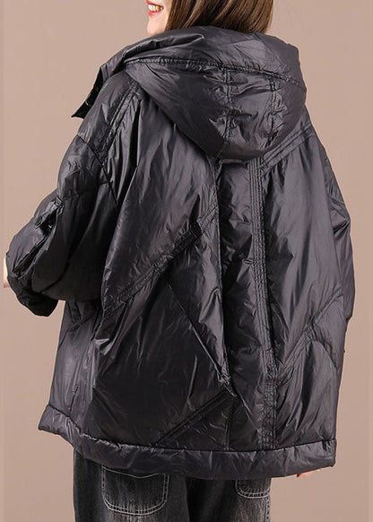 DIY Schwarze Kapuzentaschen Winter Entendaunenjacken Langarm