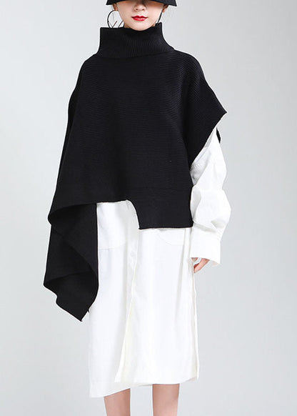 DIY Schwarzer lockerer Rollkragenpullover für den Herbst