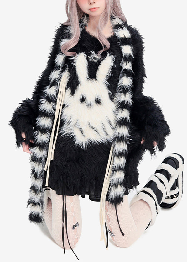 Selbstgemachte schwarze Oversize-Strickoberteile aus Kaninchen-Imitat-Nerzhaar für den Winter