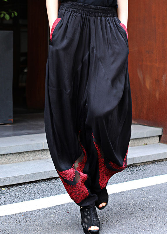 DIY Schwarz Patchwork Aushöhlen Casual Hosen Frühling