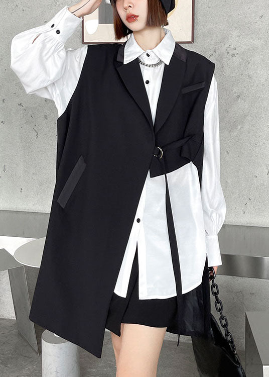 DIY Schwarze PeterPan-Kragentaschen asymmetrisches Design Ärmellose Weste für den Herbst