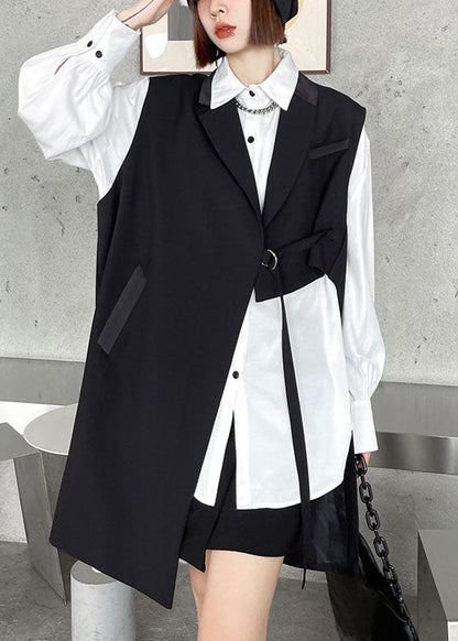 DIY Schwarze PeterPan-Kragentaschen asymmetrisches Design Ärmellose Weste für den Herbst