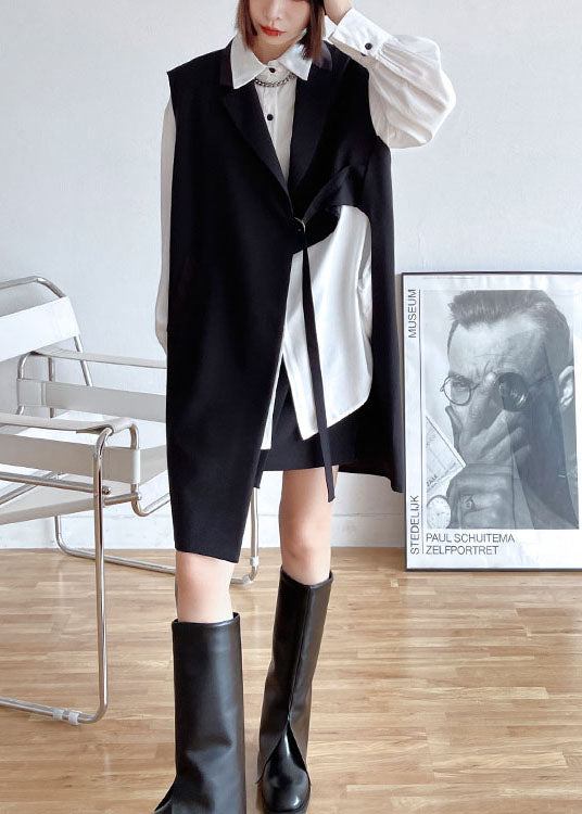 DIY Schwarze PeterPan-Kragentaschen asymmetrisches Design Ärmellose Weste für den Herbst