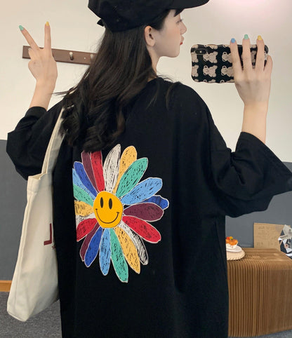 DIY Black Short Sleeve Cotton Sun flower Summer Dresses - SooLinen