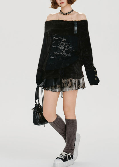 Camisas de punto con cuello halter y hombros descubiertos para invierno, hechas a mano