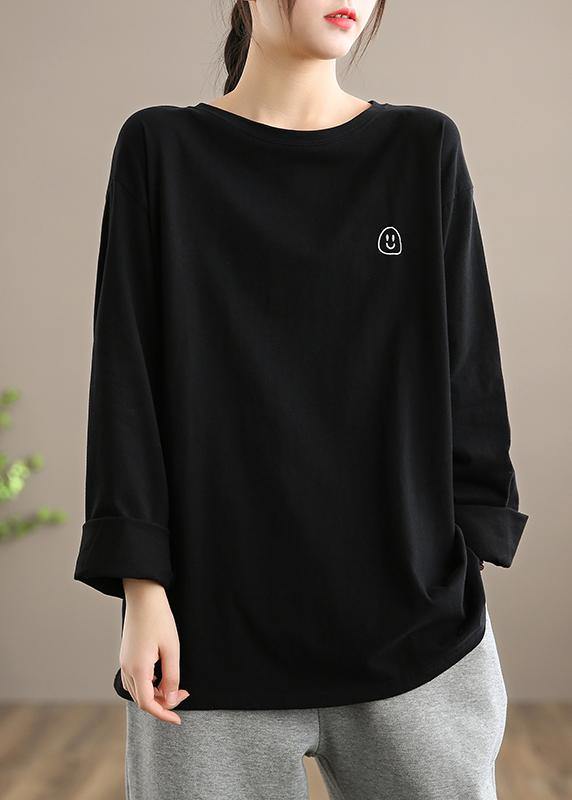 DIY Black Smiling Face Tunic Top O Neck Box Spring Top - SooLinen