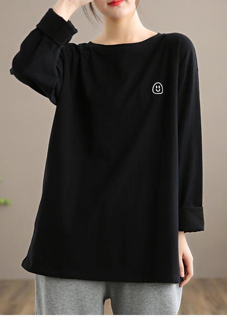DIY Black Smiling Face Tunic Top O Neck Box Spring Top - SooLinen