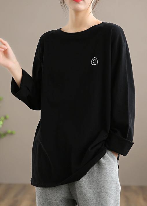 DIY Black Smiling Face Tunic Top O Neck Box Spring Top - SooLinen
