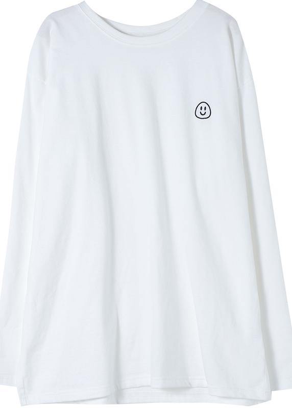 DIY Black Smiling Face Tunic Top O Neck Box Spring Top - SooLinen