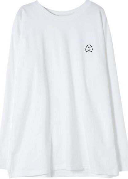 DIY Black Smiling Face Tunic Top O Neck Box Spring Top - SooLinen