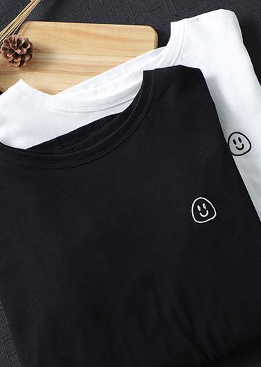 DIY Black Smiling Face Tunic Top O Neck Box Spring Top - SooLinen