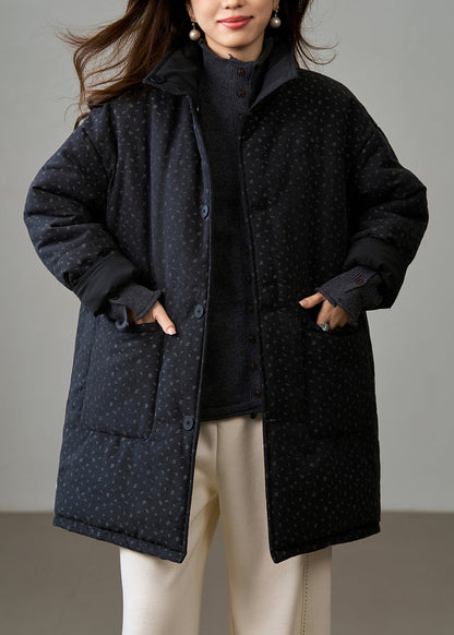 DIY Black Stand Collar Wear On Both Sides Fine Cotton Filled Winter Coats